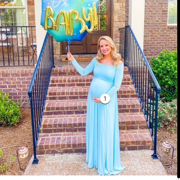 Pinkblush Solid Lt.Blue Off Shoulder Maxi Dress - Picture 3 of 6